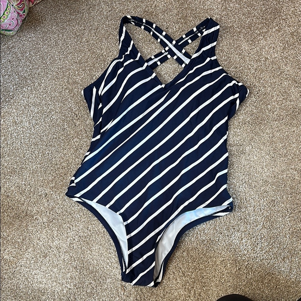 Kona Sol Blue and White Nautical One Piece Swimsuit
